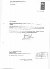 29. Письмо  от Роберта Д. Уоткинса (Постоянный представитель ПРООН) Перу Эклунду (главе Делегации Европейской комиссии в Грузии и Армении) с направлением промежуточного отчёта по программе ЕС по реабилитации в Абхазии на английском языке