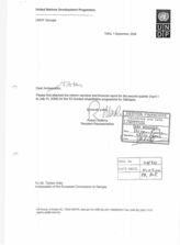41. Письмо Роберта Уоткинса (Постоянный представитель ПРООН) Торбену Хольцу (Послу Европейской комиссии в Грузии) с направлением промежуточного отчёта по программе ЕС по реабилитации в Абхазии на английском языке